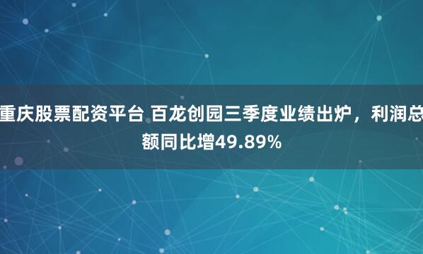 重庆股票配资平台 百龙创园三季度业绩出炉,利润总额同比增49.89%